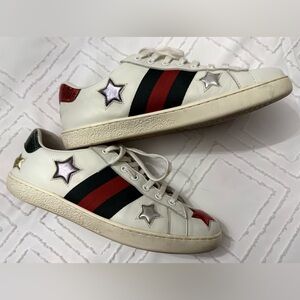 Authentic Gucci Ace Sneakers with Star Appliqué